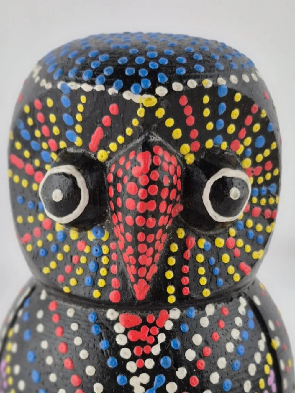 Hand Painted Wooden Owl Figurine Dot Art Folk Art Sculpture